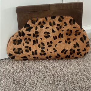 Leopard Print Clutch with Wooden Frame